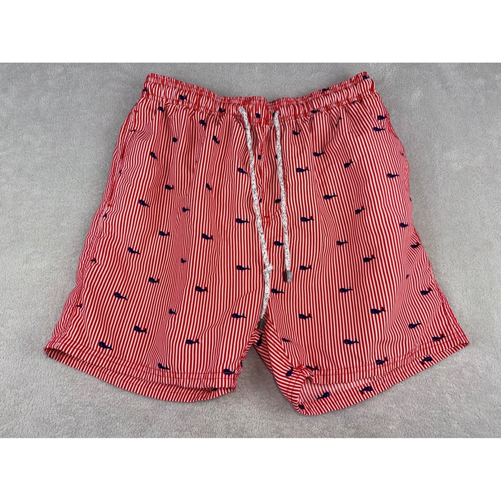 EXIST SWIM Men's SM Red Stripe Whale Print Swim Trunks‎ Shorts Size Small